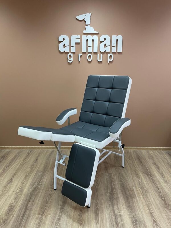 МЯГКОЕ! Педикюрное кресло КВАДРО графит с белым кантом